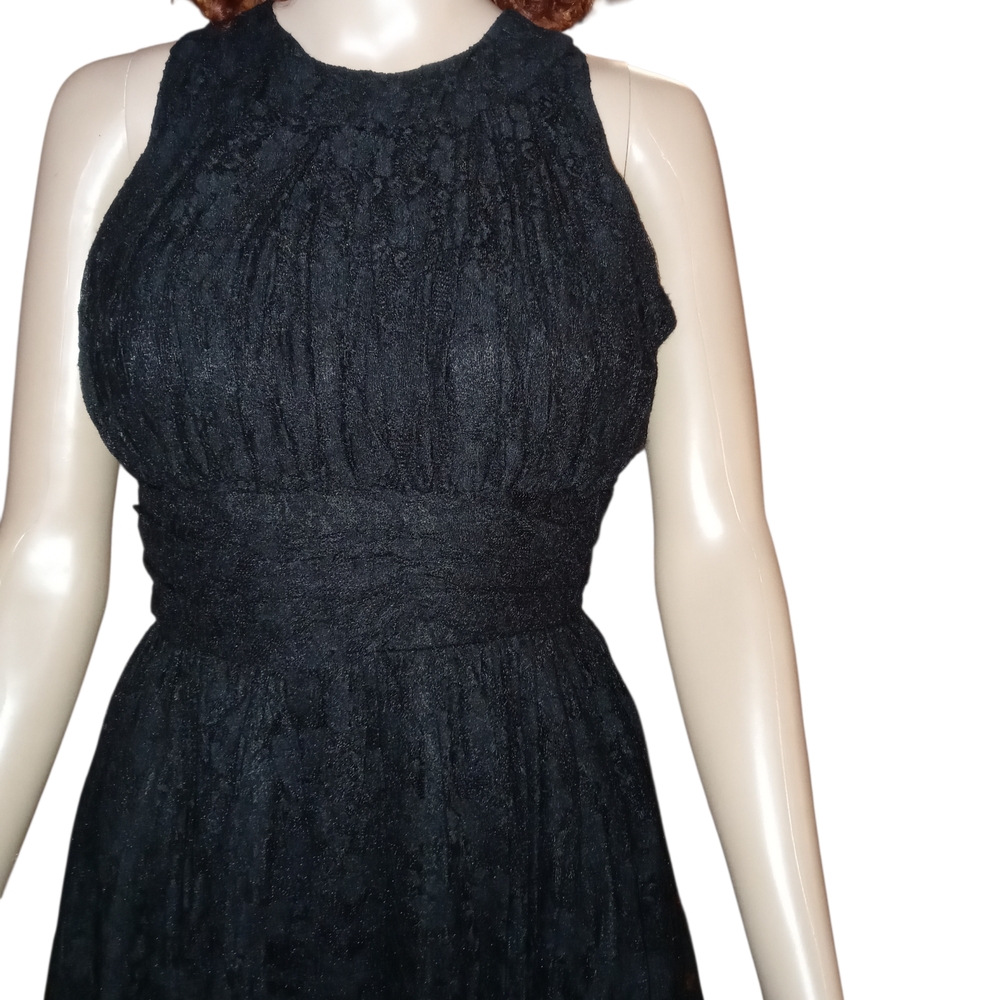 Unique Vintage Black Textured Midi Dress